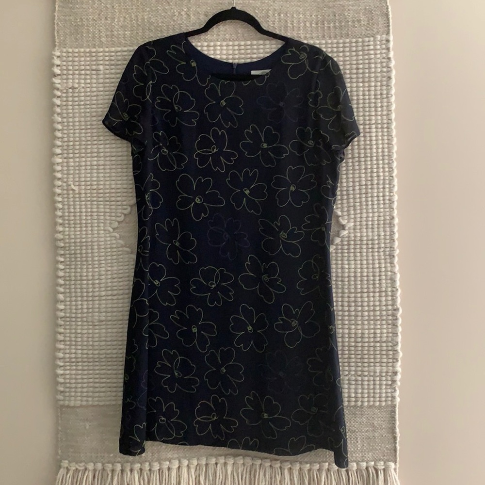 Navy blue dress and green flowers